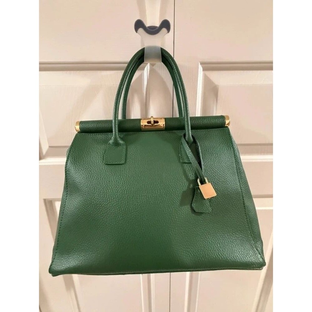 Italian Leather Green Satchel Shoulder Bag Made in Italy